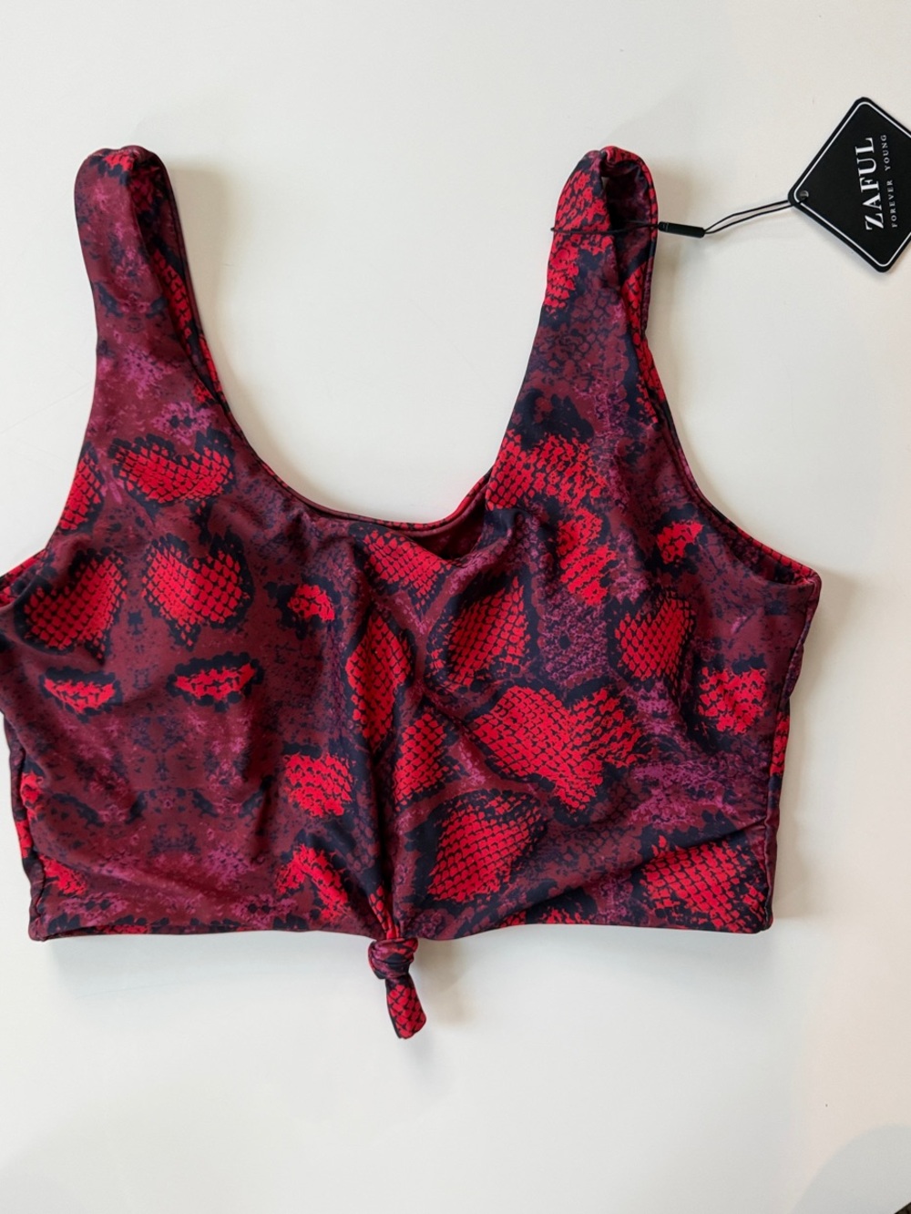 Zaful Red and Black Snake Print Bikini Top